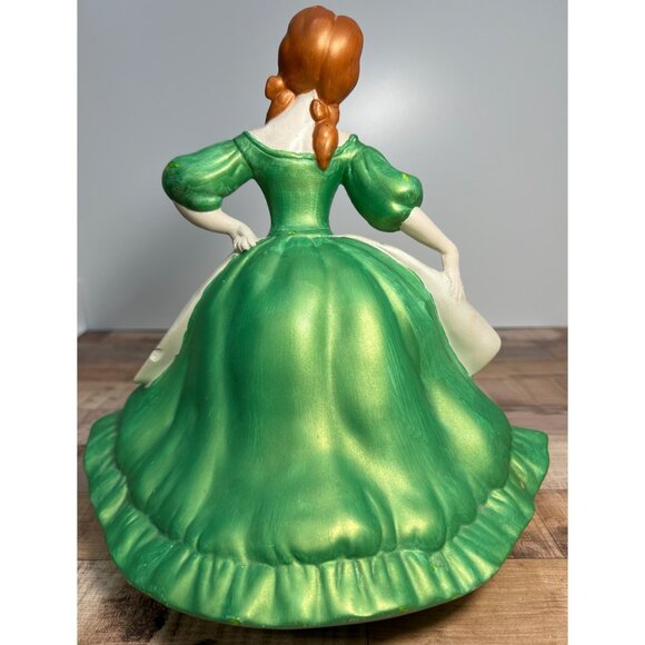 Vintage 1960 Hand-Painted Ceramic Southern Belle Figurine In Green & White Dress - Picture 4 of 6